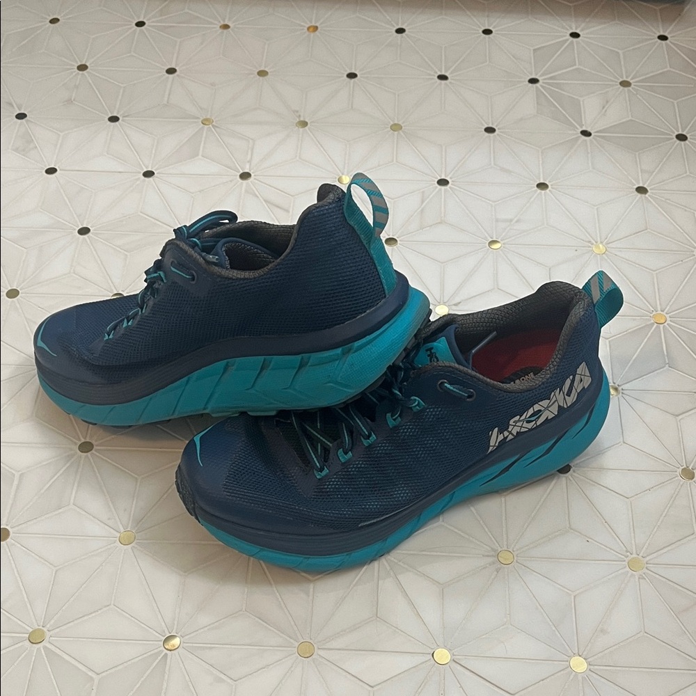 Hoka Women's Teal and Navy Cushioned Running Sneakers